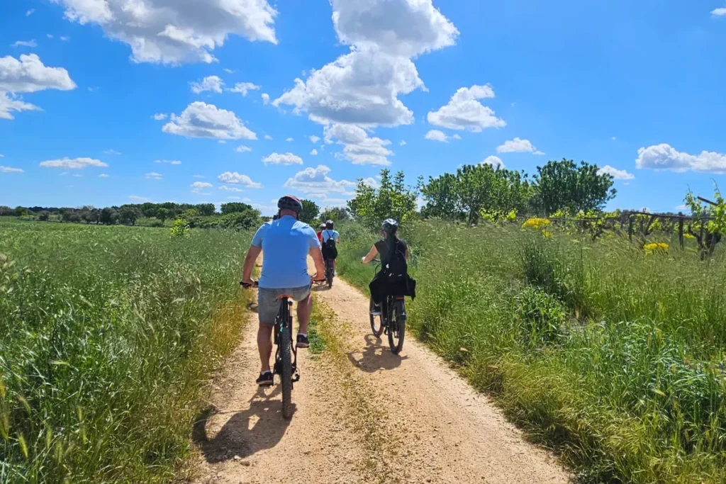 E-bikers enjoying the silence of the rural trails above Matera