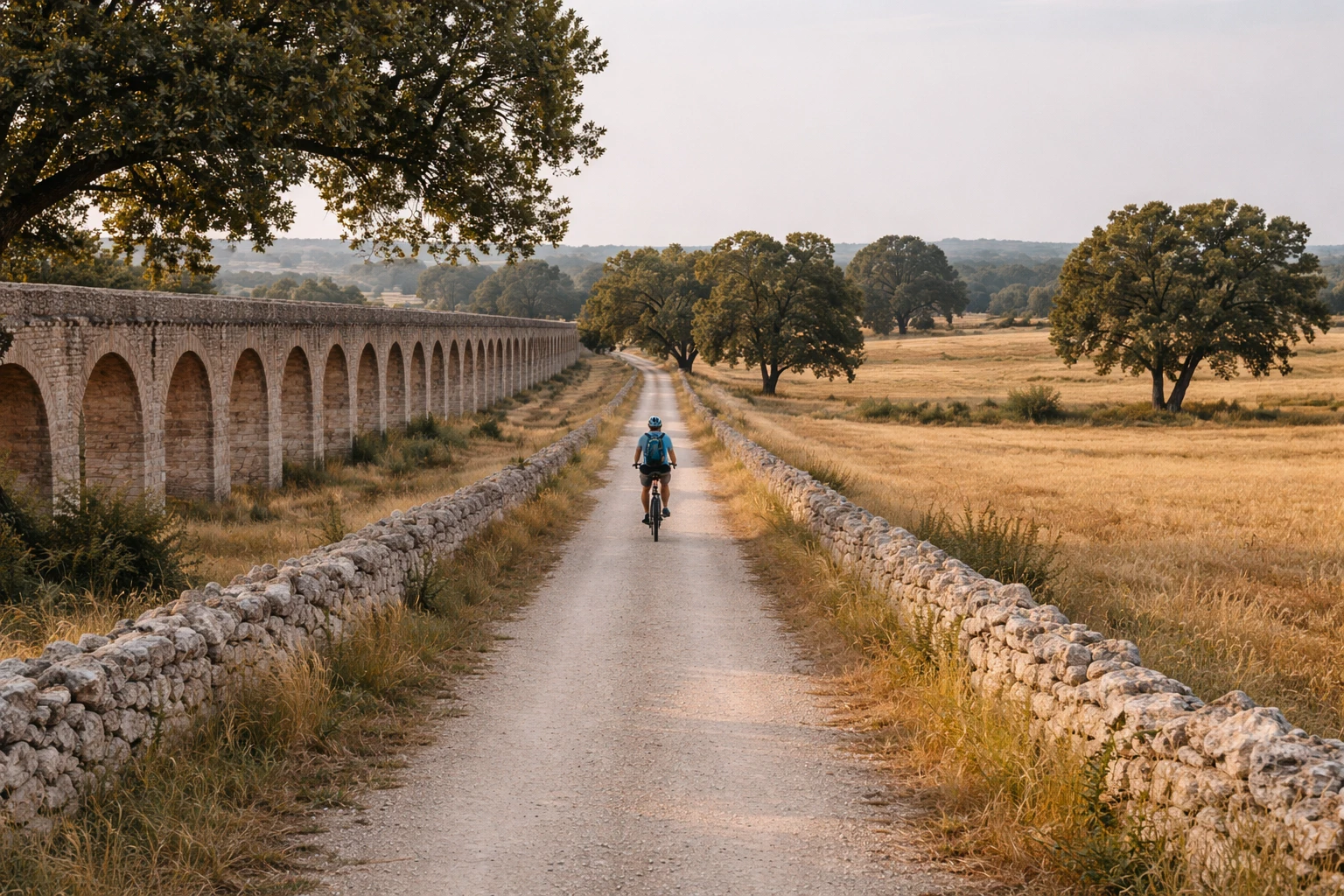Quiet aqueduct corridor route in central Puglia used for cycling holidays