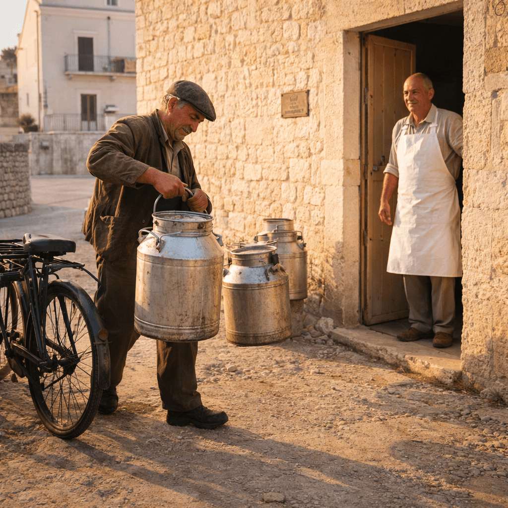arrivo del latte al caseificio di Gioia del Colle
