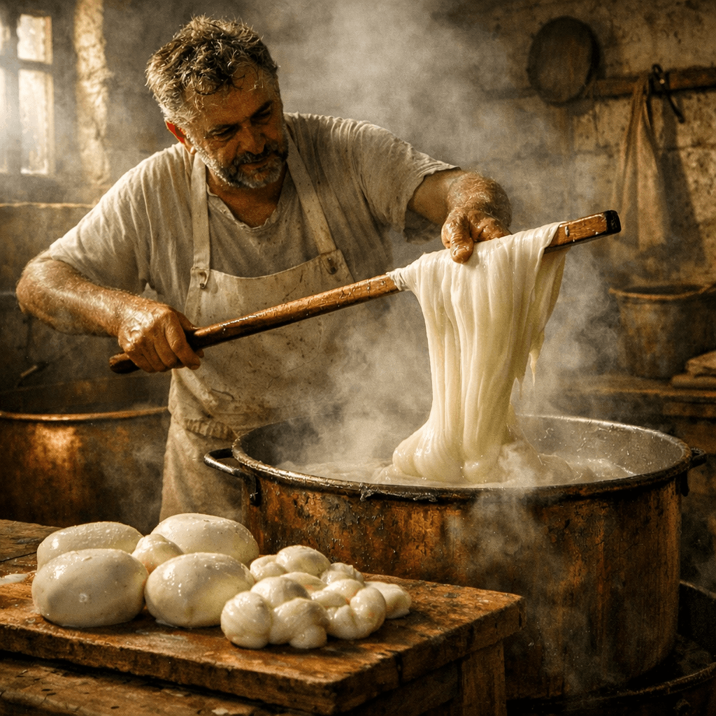 filatura della mozzarella nel caseificio di Gioia del Colle