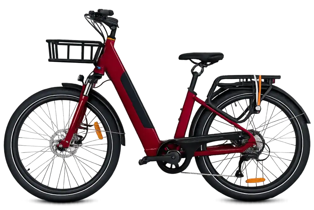 Ebike elettrica rossa per tour e noleggio in Puglia, Italia.