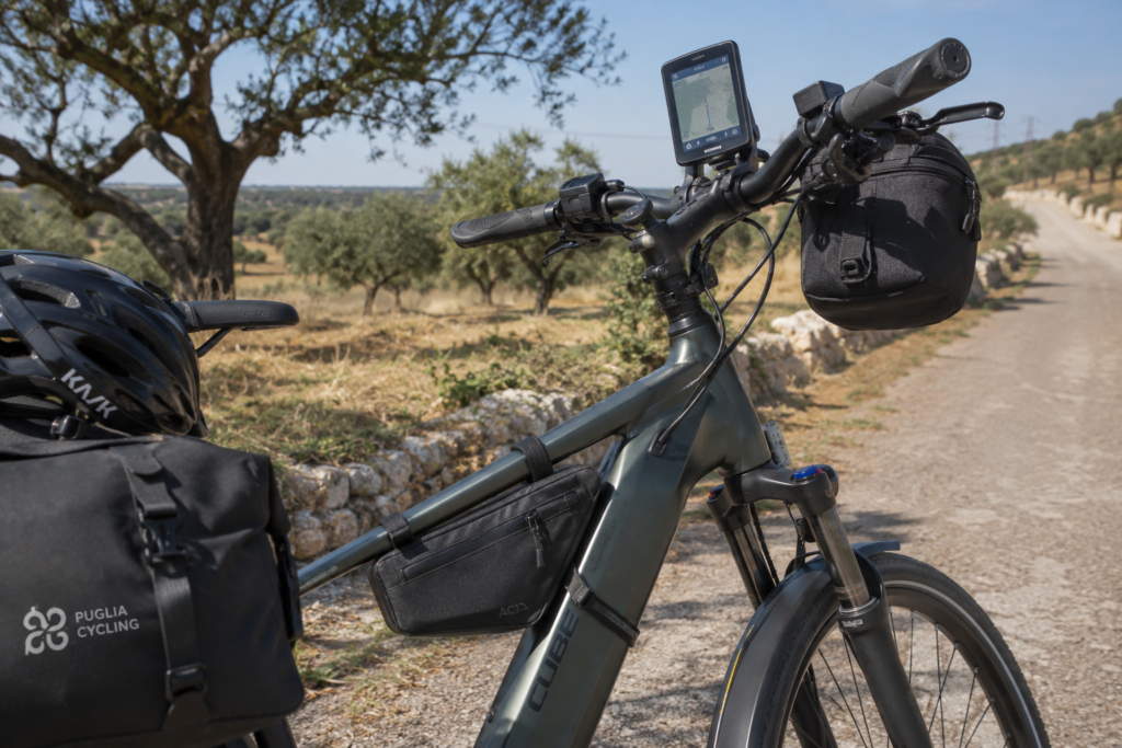 Premium touring e-bike prepared for a self-guided cycling holiday in Puglia