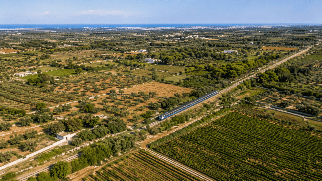 Train-accessible cycling landscapes near Bari in Puglia