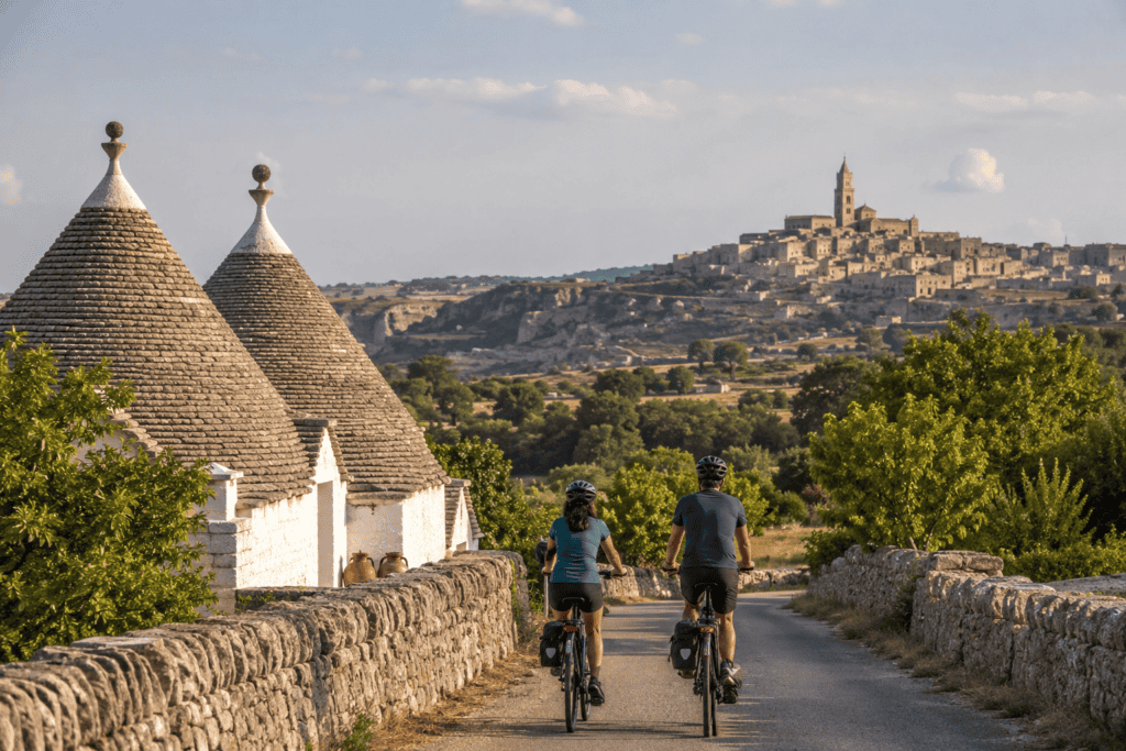 E-bike in Puglia: tour tra trulli e natura con vista su Ostuni.