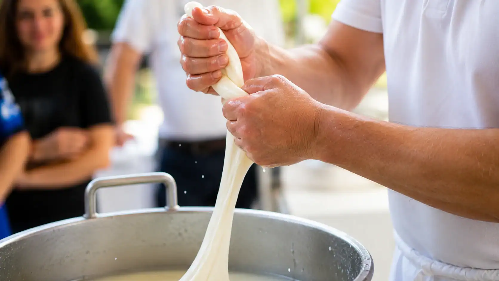 Traditional mozzarella preparation in Puglia